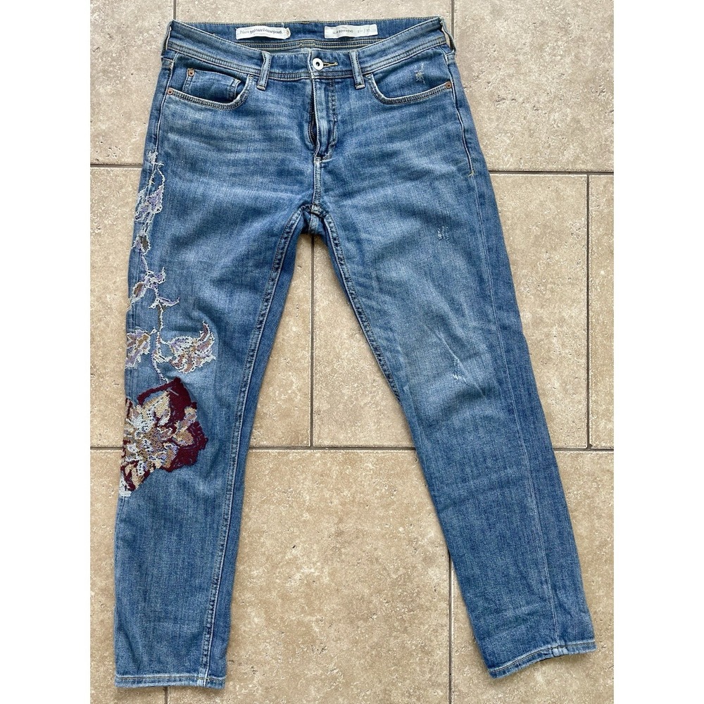 Pilcro Anthropologie Slim Boyfriend Jeans Womens 27 Embroidered Floral  Denim